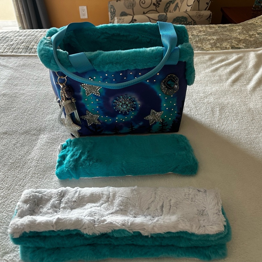 Blue and White Dog Travel Carrier with Durable Design